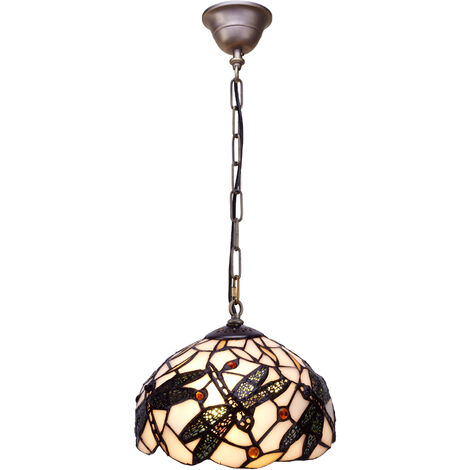 Lámpara Colgante de techo mediano diámetro 20cm  con cadena Tiffany Serie Pedrera 224299