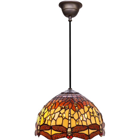 Lámpara Colgante de techo mediano diámetro 30cm  con cable negro Tiffany Serie Belle Amber 232400