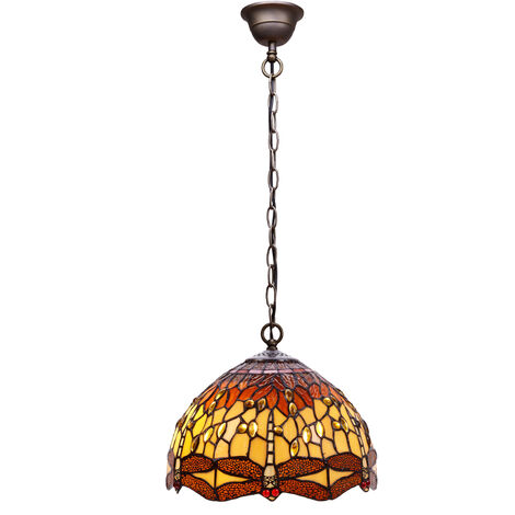Lámpara Colgante de techo mediano diámetro 30cm  con cadena Tiffany Serie Belle Amber 232499
