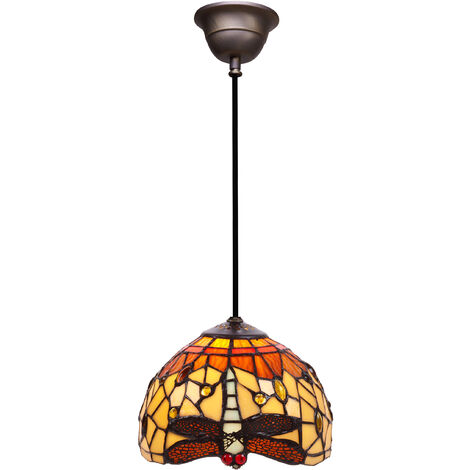 Lámpara Colgante de techo menor diámetro 20cm  con cable Tiffany Serie Belle Amber 232700