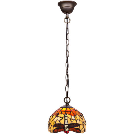 Lámpara Colgante de techo menor diámetro 20cm  con cadena Tiffany Serie Belle Amber 232799