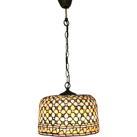 Lámpara Colgante de techo menor diámetro 20cm  con cadena Tiffany Serie Queen 213799