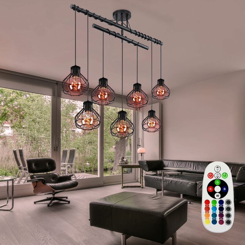 

Lámpara colgante de techo regulable en altura MANDO A DISTANCIA Cage Lámpara retro DIMMABLE en un set que incluye lámparas LED RGB