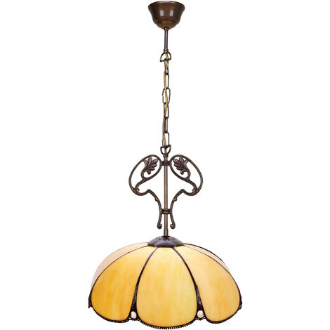 Lámpara Colgante de techo Tiffany mediano con adorno fundición y cadena diámetro 30cm Serie Virginia 212466