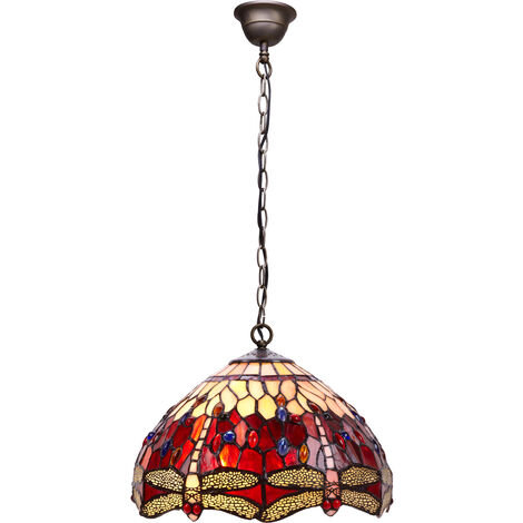 Lámpara Colgante de techo Tiffany mediano con cadena diámetro 30cm Serie Belle Rouge 203799