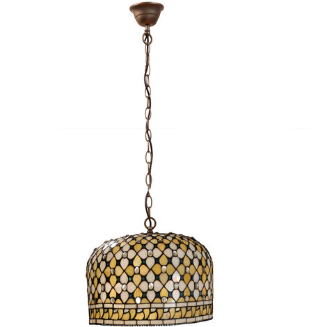 Lámpara Colgante de techo Tiffany mediano con cadena diámetro 30cm Serie Queen 213499