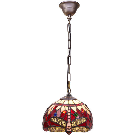 Lámpara Colgante de techo Tiffany menor con cadena diámetro 20cm Serie Belle Rouge 199399