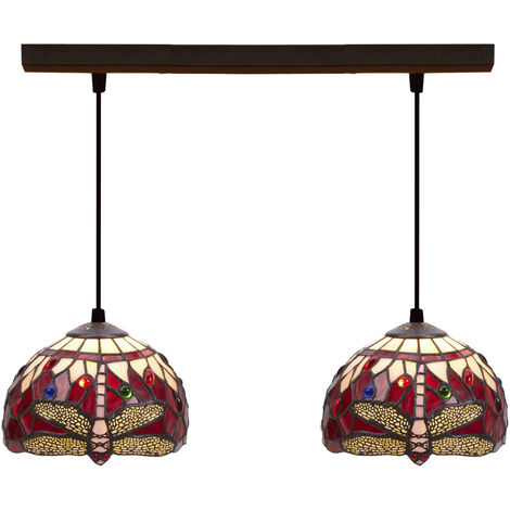 Lámpara Colgante de techo Tiffany regleta Serie Belle Rouge D-20cm x2 199202