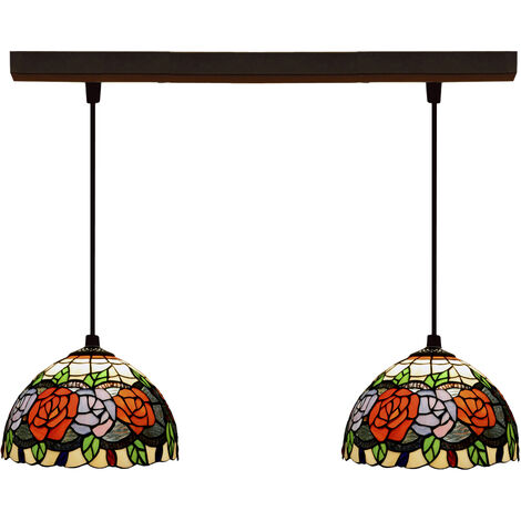 Lámpara Colgante de techo Tiffany regleta Serie Rosy D-20cm x2 283902