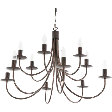 Lámpara colgante de techo tradicional, candelabro, negro, oro viejo, LUMEN OLD 710/12
