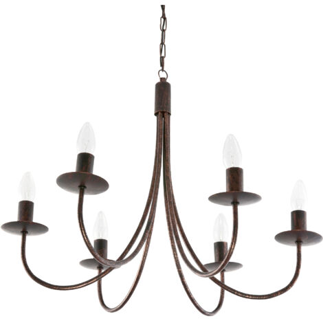 Lámpara colgante de techo tradicional, candelabro, negro, oro viejo, LUMEN OLD 710/6