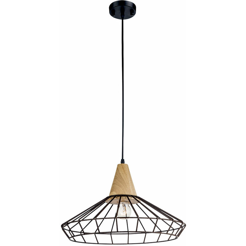 

Lámpara colgante de techo vintage, iluminación de jaula para sala de estar, lámpara colgante de madera, marrón, negro