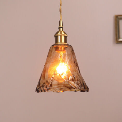 Lámpara colgante de vidrio ámbar tipo B para iluminación del hogar, estilo vintage, con luz cálida LED de 4 W, e27