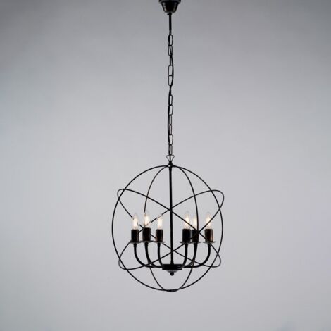 Lámpara colgante deco de hierro Negro Oro seis luces 51x h55 cm