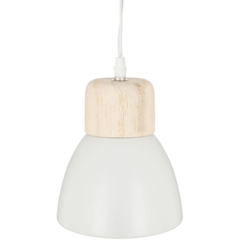 Lámpara colgante 'Desy' blanca - metal y madera - D. 15 cm - Atmosphera créateur d'intérieur