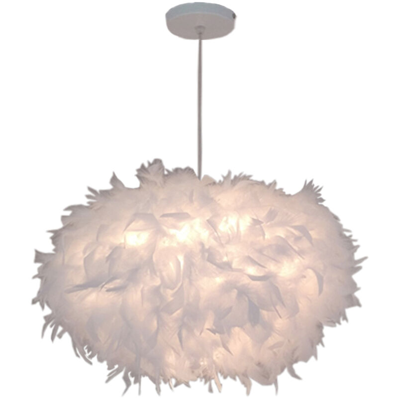 Lámpara Colgante en Plumas Blanco 45cm 40W E27, Lámpara de Techo Pantalla para Dormitorio, Salón, Decoración