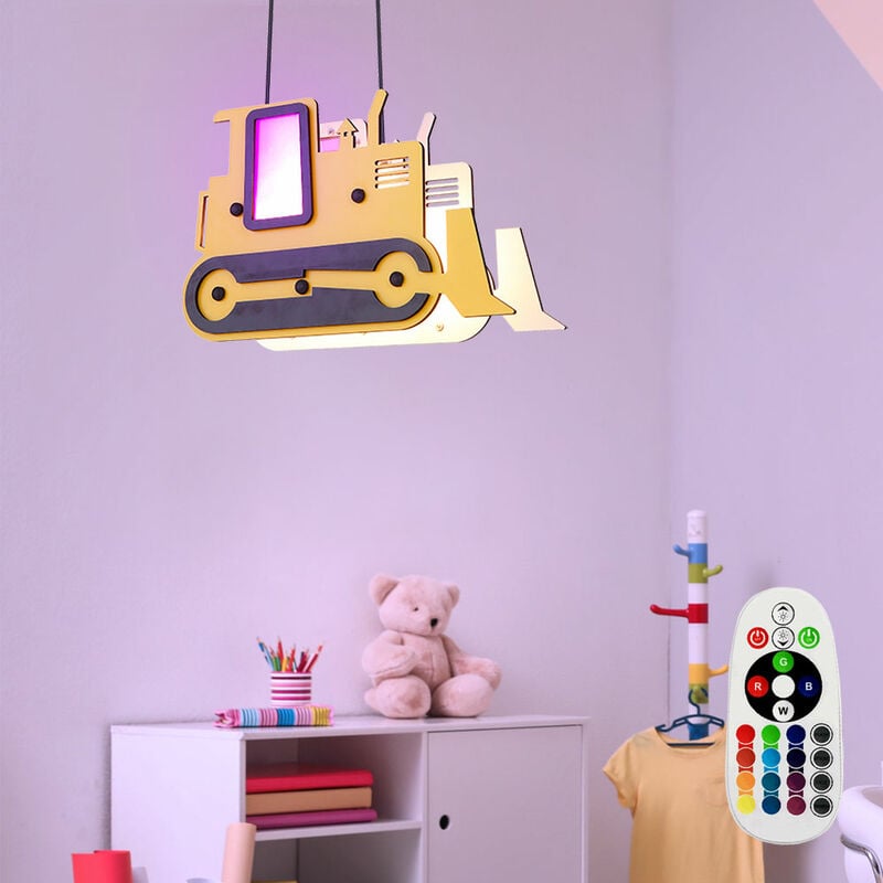 

Lámpara colgante para niños excavadora de orugas lámpara de péndulo para niños DIMMER en un juego que incluye bombillas LED RGB
