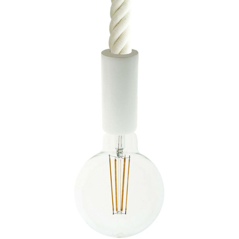 

Lámpara colgante hecha en Italia con cable náutico 3XL 30 mm con acabados de madera barnizada | Con bombilla - Blanco - Blanco