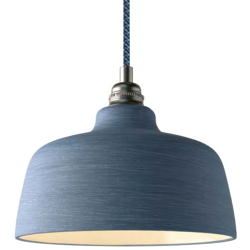 

Lámpara colgante hecha en Italia con cable textil, pantalla Copa de cerámica y detalles metálicos | Con bombilla - Azul rayado - Blanco - Azul rayado