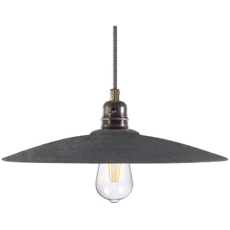 

Lámpara colgante hecha en Italia con cable textil, pantalla de cerámica Plato en metal | Con bombilla - Efecto cemento - Blanco - Efecto cemento