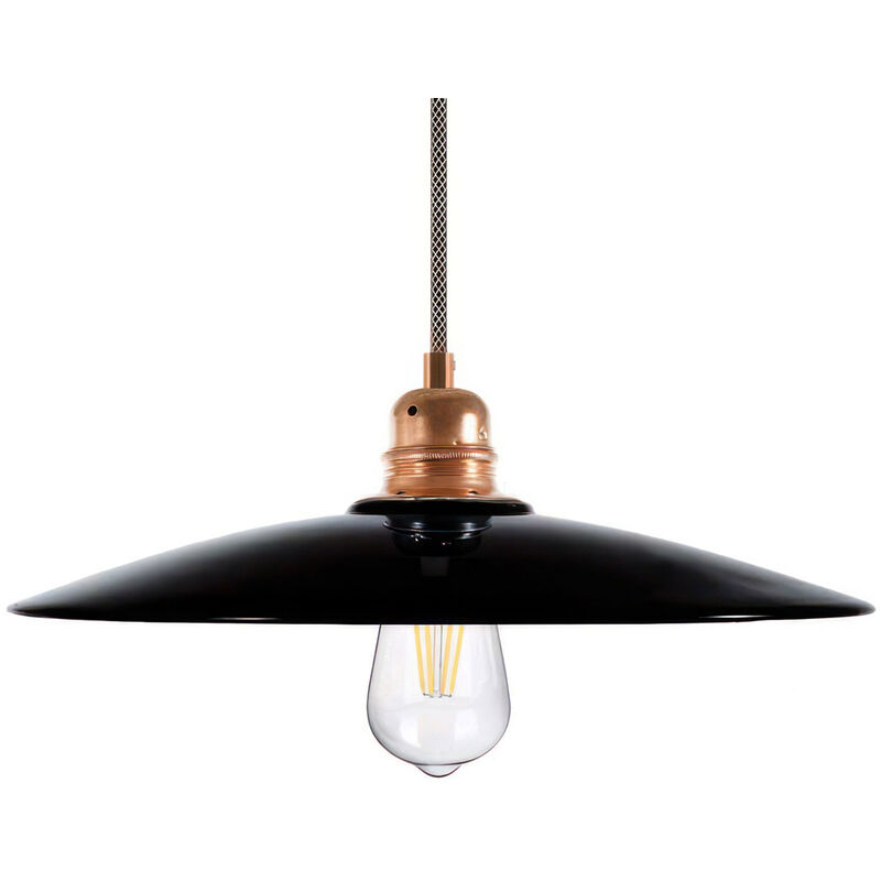 

Lámpara colgante hecha en Italia con cable textil, pantalla de cerámica Plato en metal | Sin bombilla - Negro - Cobre - Negro - Cobre