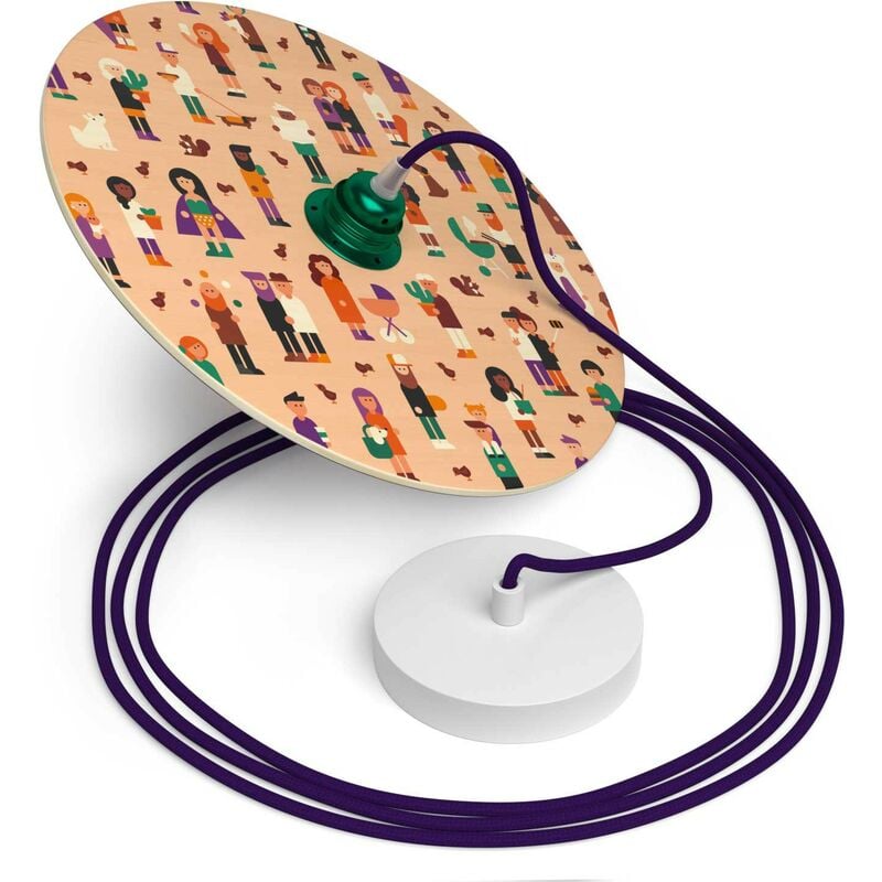 

Lámpara colgante hecha en Italia con cable textil, pantalla de madera UFO de doble cara y acabados metálicos | Sin bombilla - Giulia Zoavo - Giulia