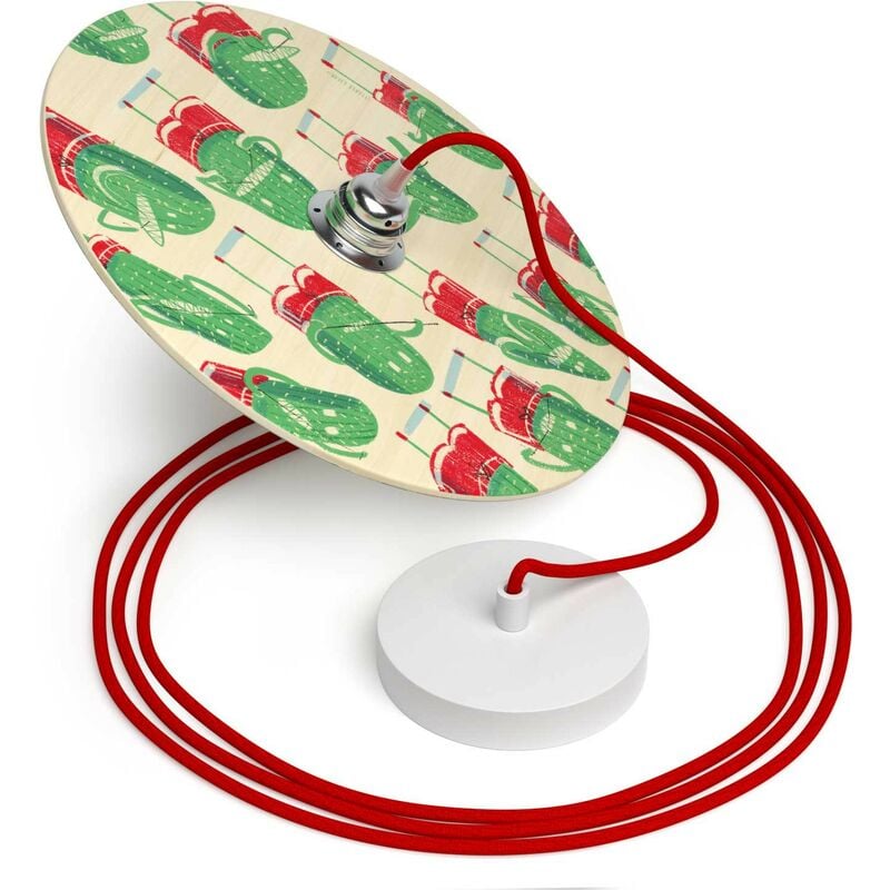 

Creative Cables - Lámpara colgante hecha en Italia con cable textil, pantalla de madera UFO de doble cara y acabados metálicos | Con bombilla - Marco