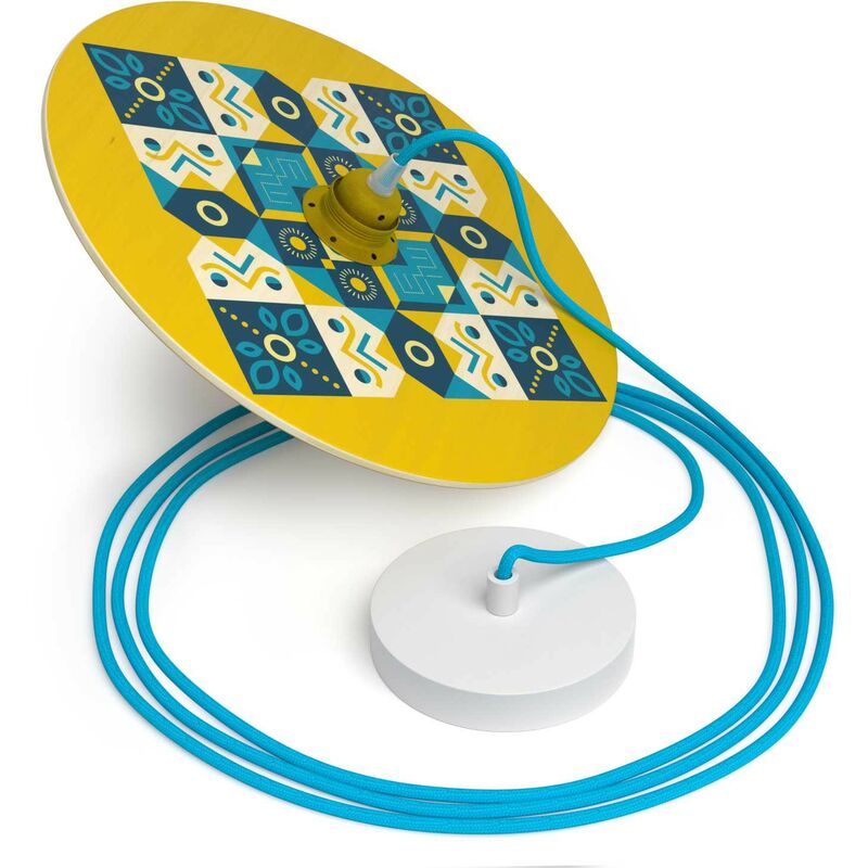 

Creative Cables - Lámpara colgante hecha en Italia con cable textil, pantalla de madera UFO de doble cara y acabados metálicos | Con bombilla - ODD