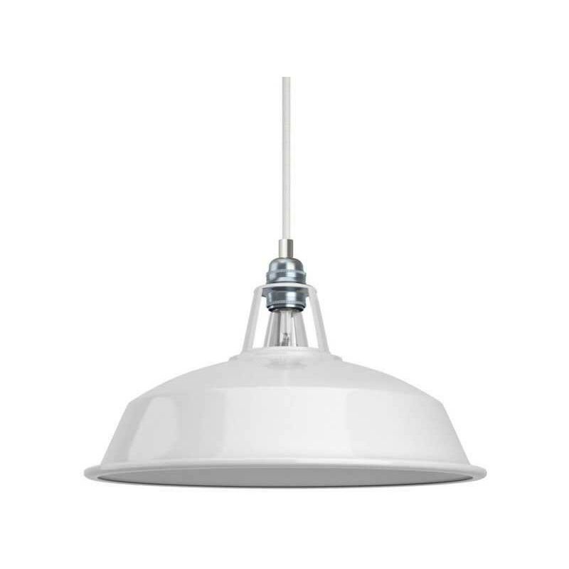 

Lámpara colgante hecha en Italia con cable textil, pantalla Harbor y detalles metal | Con bombilla - Blanco - Blanco
