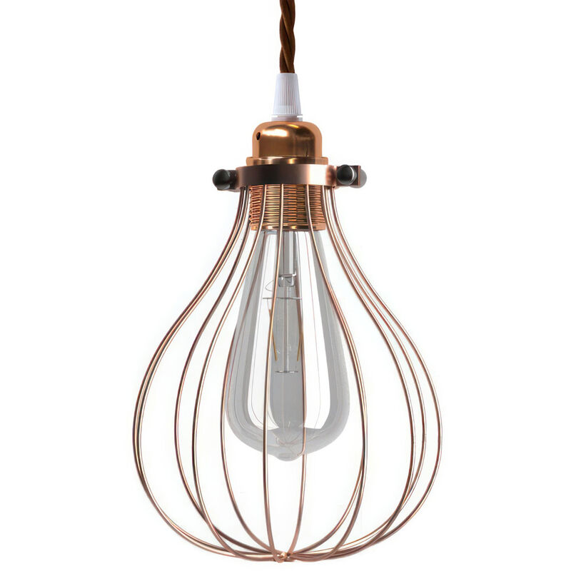 

Creative Cables - Lámpara colgante hecha en Italia con cable textil, pantalla jaula Drop y acabados metálicos | Con bombilla - Cobre - Cobre