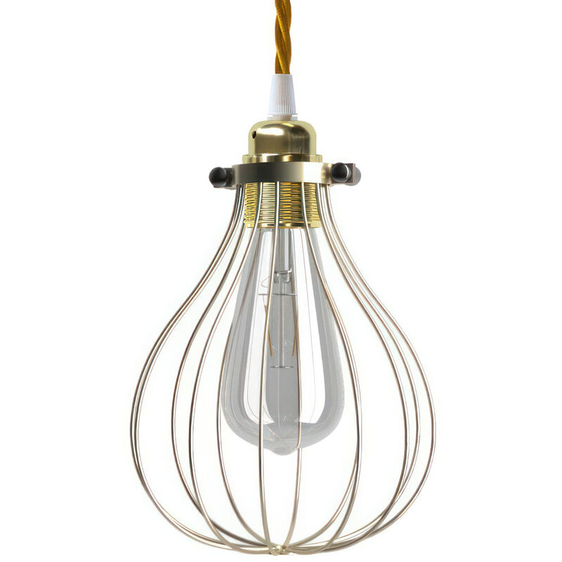 

Lámpara colgante hecha en Italia con cable textil, pantalla jaula Drop y acabados metálicos | Con bombilla - Latón - Latón