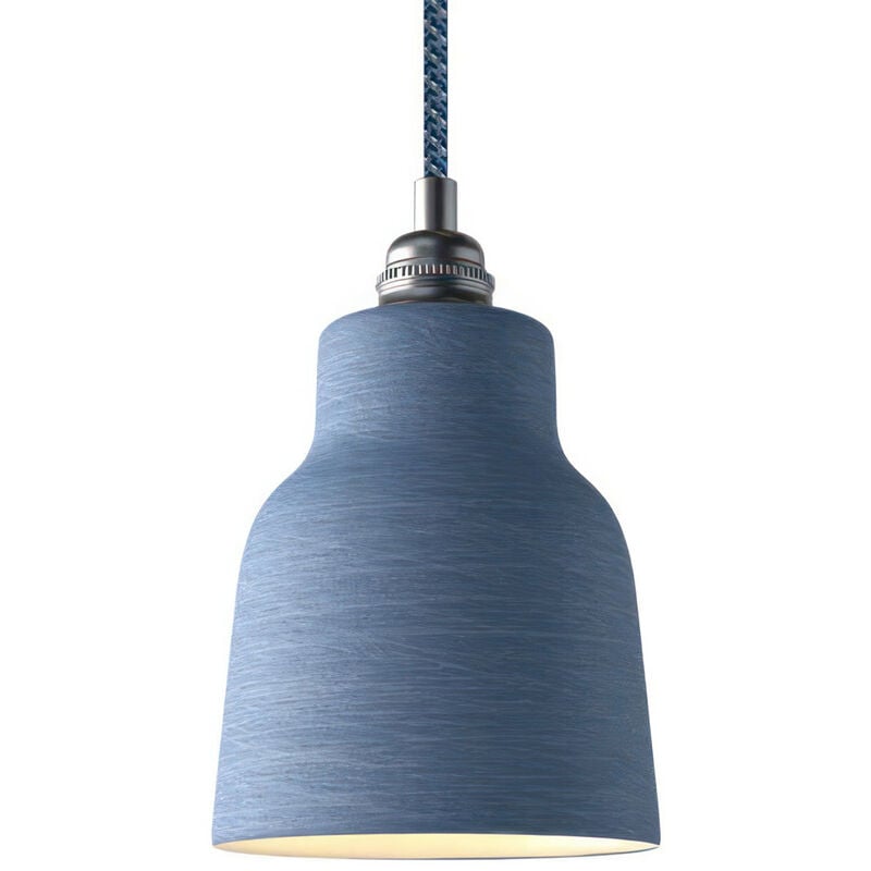 

Lámpara colgante hecha en Italia con cable textil, pantalla Vaso de cerámica y acabados metálicos | Con bombilla - Azul rayado - Blanco - Azul rayado