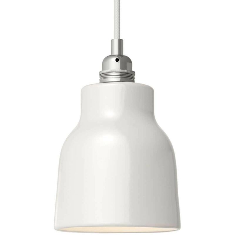 

Lámpara colgante hecha en Italia con cable textil, pantalla Vaso de cerámica y acabados metálicos | Con bombilla - Blanco brillante - Blanco brillante