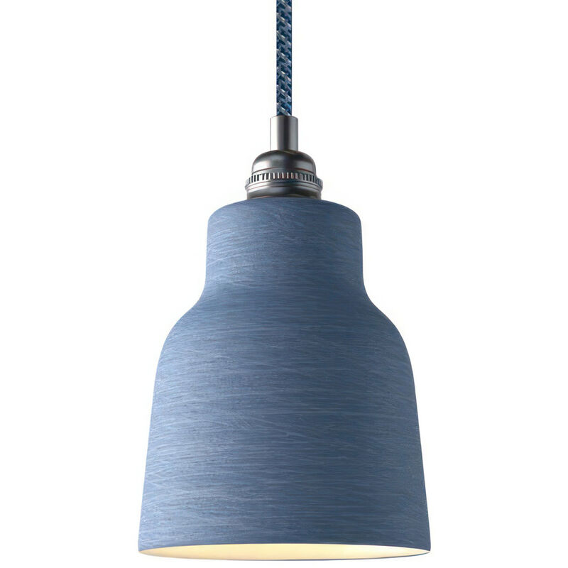 

Lámpara colgante hecha en Italia con cable textil, pantalla Vaso de cerámica y acabados metálicos | Sin bombilla - Azul rayado - Blanco - Azul rayado