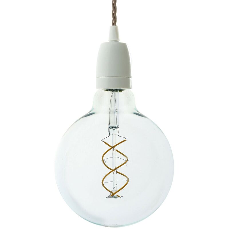 

Creative Cables - Lámpara colgante hecha en Italia con cable textil trenzado y acabados de porcelana blanca | Con bombilla - Blanco - TC43 - Blanco