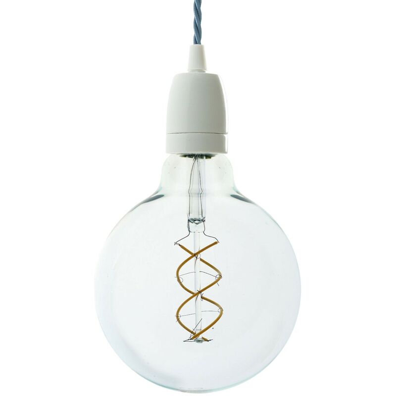 

Creative Cables - Lámpara colgante hecha en Italia con cable textil trenzado y acabados de porcelana blanca | Con bombilla - Blanco - TC53 - Blanco
