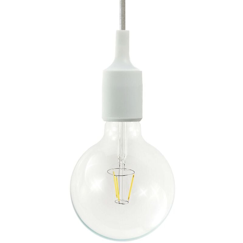 

Creative Cables - Lámpara colgante hecha en Italia con cable textil y acabados de silicona | Con bombilla - Blanco - Blanco