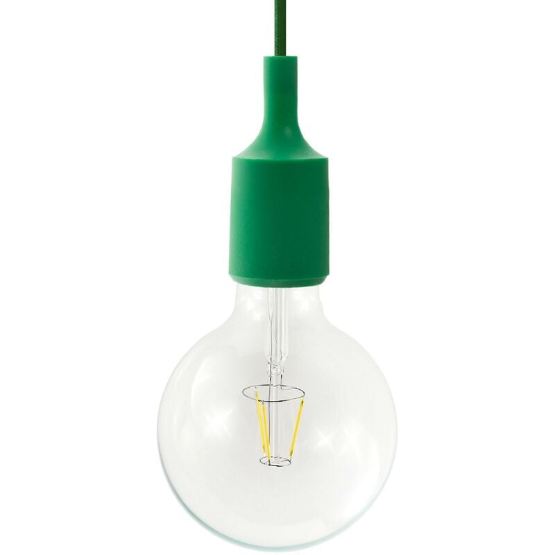 

Creative Cables - Lámpara colgante hecha en Italia con cable textil y acabados de silicona | Con bombilla - Verde - Verde