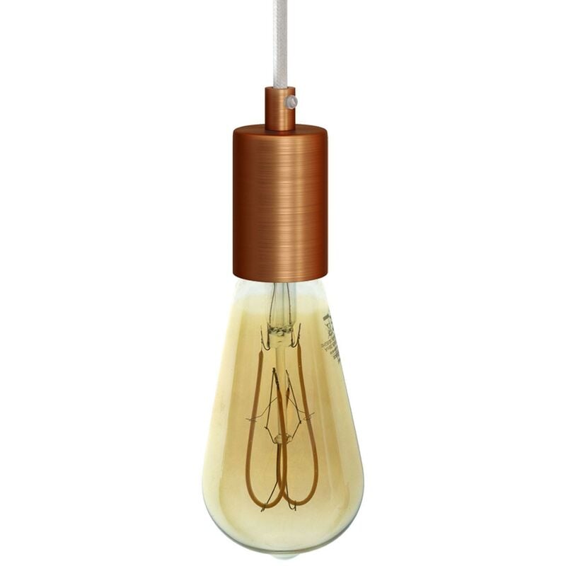 

Creative Cables - Lámpara colgante hecha en Italia con cable textil y acabados en metal satinado | Con bombilla - Cobre satinado - Cobre satinado