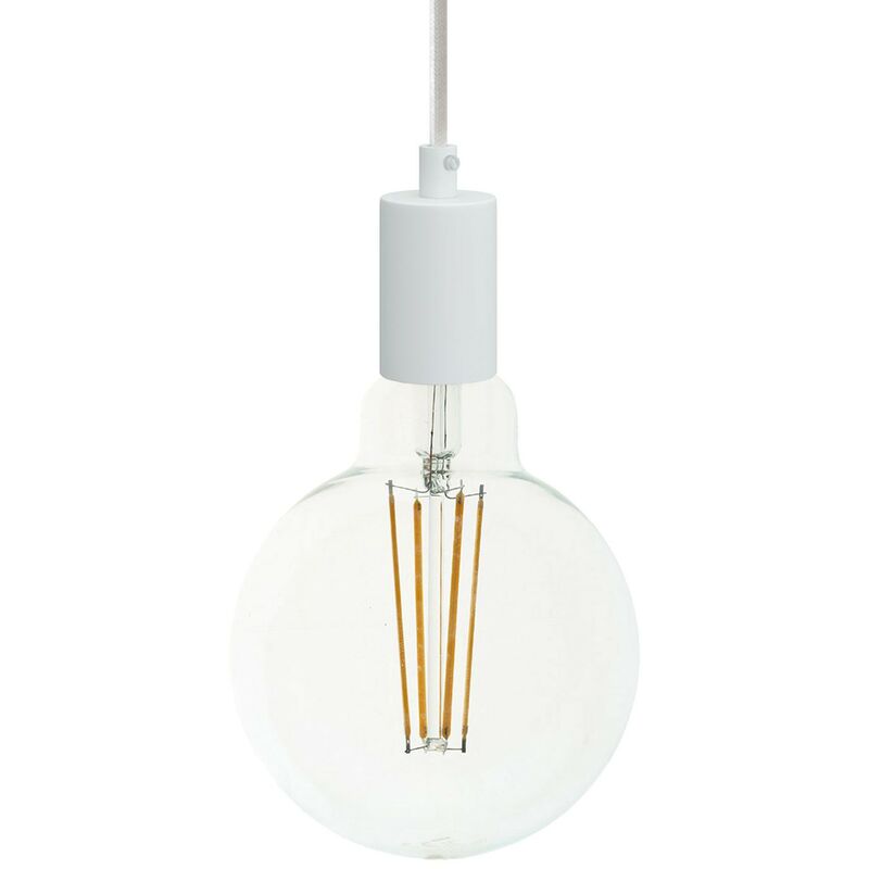 

Creative Cables - Lámpara colgante hecha en Italia con cable textil y acabados metálicos monocromático | Con bombilla - Blanco - Blanco