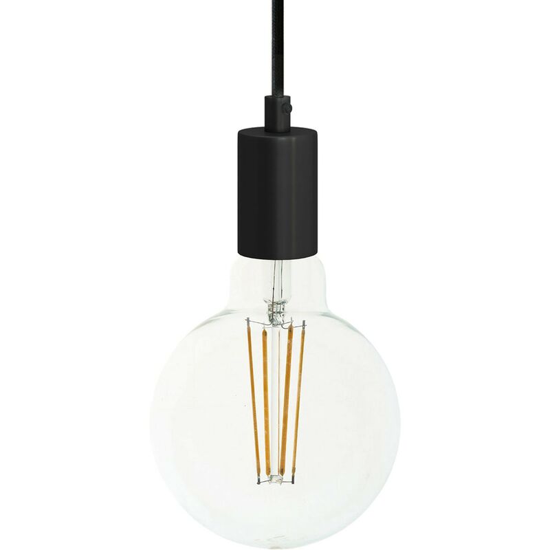 

Creative Cables - Lámpara colgante hecha en Italia con cable textil y acabados metálicos monocromático | Sin bombilla - Negro - Negro