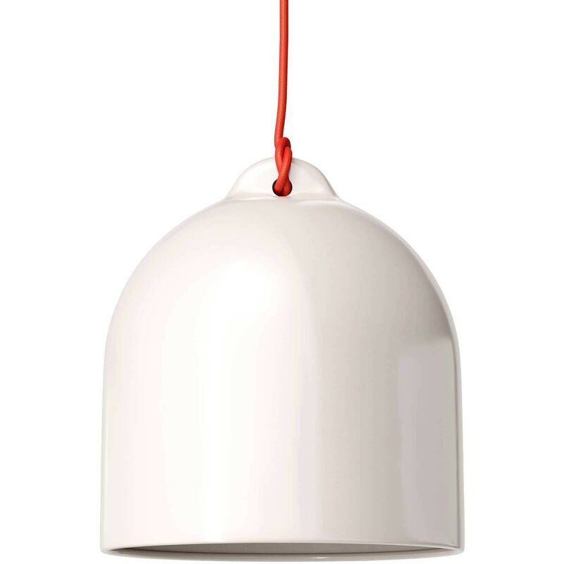 

Creative Cables - Lámpara colgante hecha en Italia con cable textil y pantalla Campana M de cerámica | Sin bombilla - Blanco brillante - Blanco