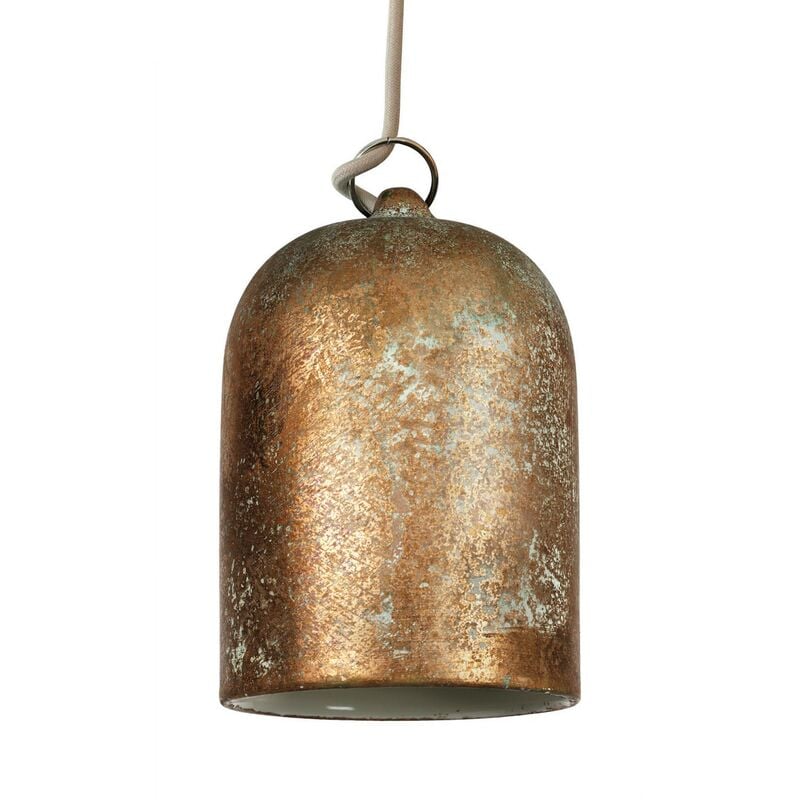 

Creative Cables - Lámpara colgante hecha en Italia con cable textil y pantalla Mini Campana XS de cerámica | Con bombilla - Efecto verde cobre