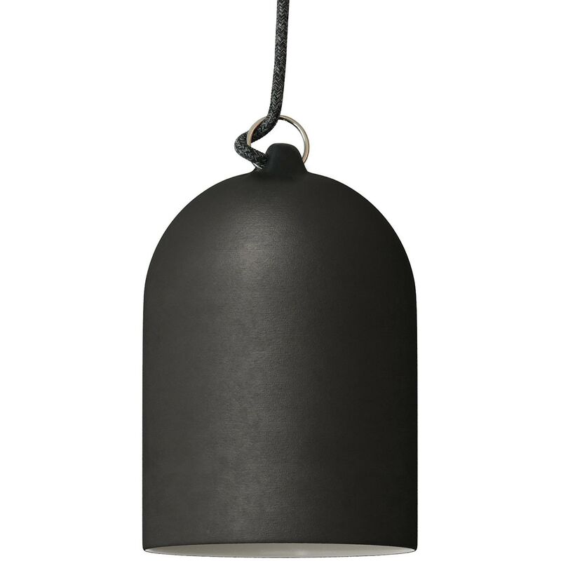 

Lámpara colgante hecha en Italia con cable textil y pantalla Mini Campana XS de cerámica | Sin bombilla - Pizarra - Blanco - Pizarra - Blanco
