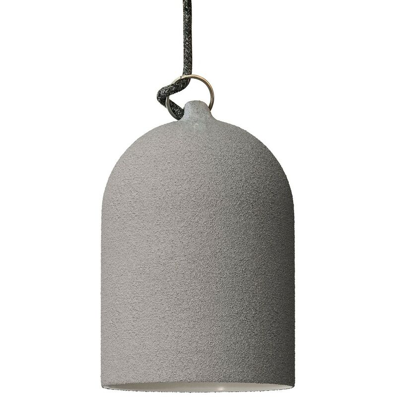 

Lámpara colgante hecha en Italia con cable textil y pantalla Mini Campana XS de cerámica | Sin bombilla - Efecto cemento - Blanco - Efecto cemento