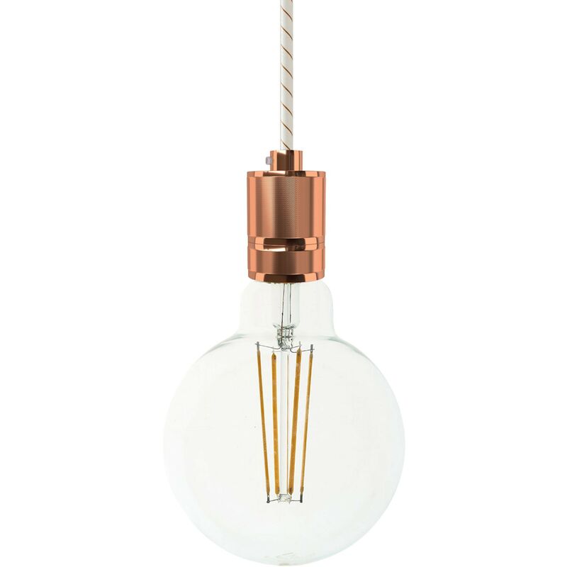 

Creative Cables - Lámpara colgante hecha en Italia con cable textil y portalámparas de aluminio moleteado | Sin bombilla - Cobre - Cobre