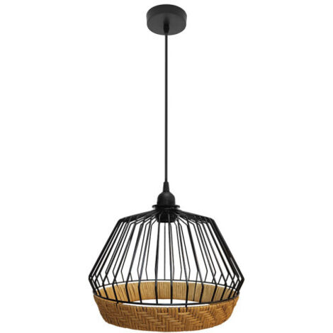 Lámpara colgante Hugo Negro/Natural Metal y Ratán 1xE27 (Ø30x30x30cm)