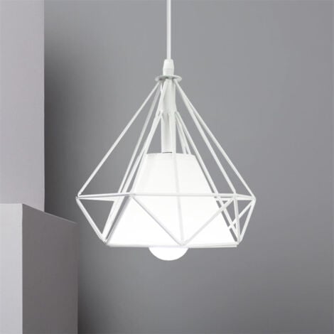 AXHUP Iluminación Colgante de Techo de Metal con Jaula de Diamante para Dormitorio Sale Blanco - 1 Luz