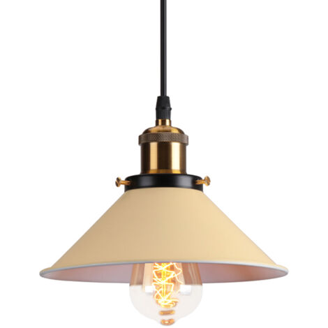 Lámpara Colgante Industrial Ø22cm - Amarillo Claro Lámparas de Techo Altura Ajustable E27 Metal Hierro para Salón Dormitorio Cocina Restauarante
