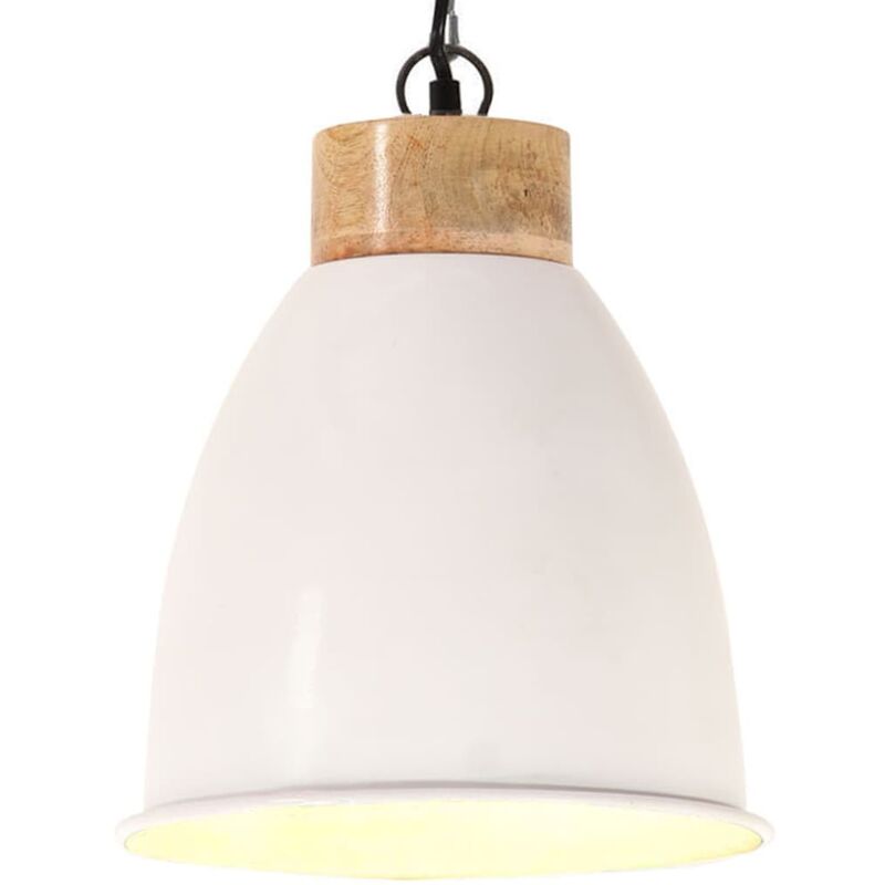 

Lámpara colgante industrial hierro blanco y madera 23 cm E27